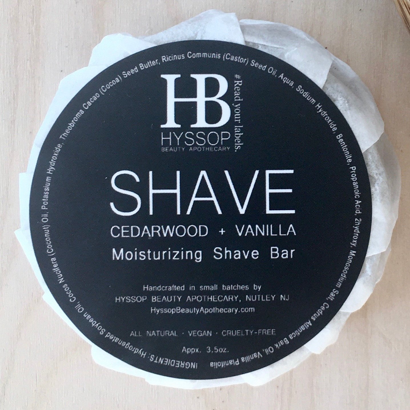 Moisturizing Shave Bar Cedarwood & Vanilla - Hyssop Beauty Apothecary