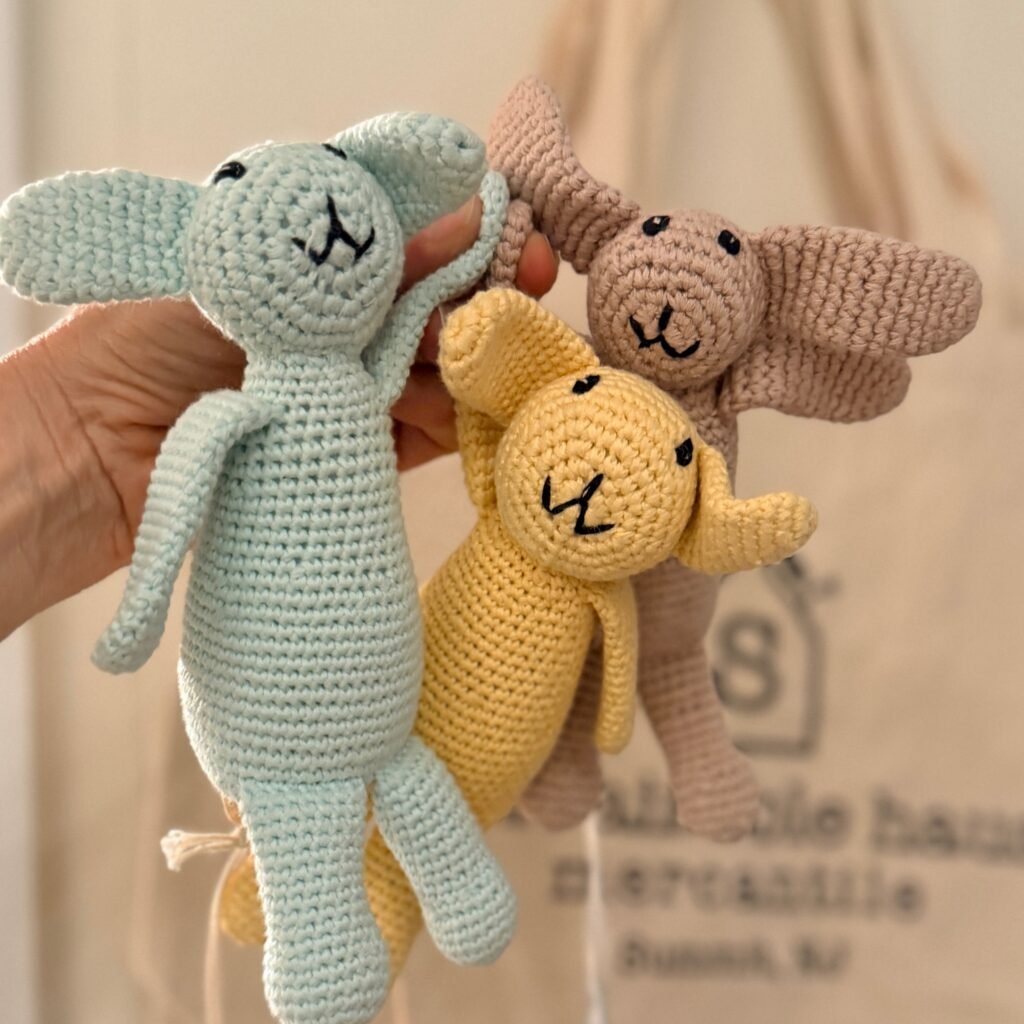 Organic Cotton Dolls, Elephant, Firefly & Elf -- "Lovie" Rattles by Pebble