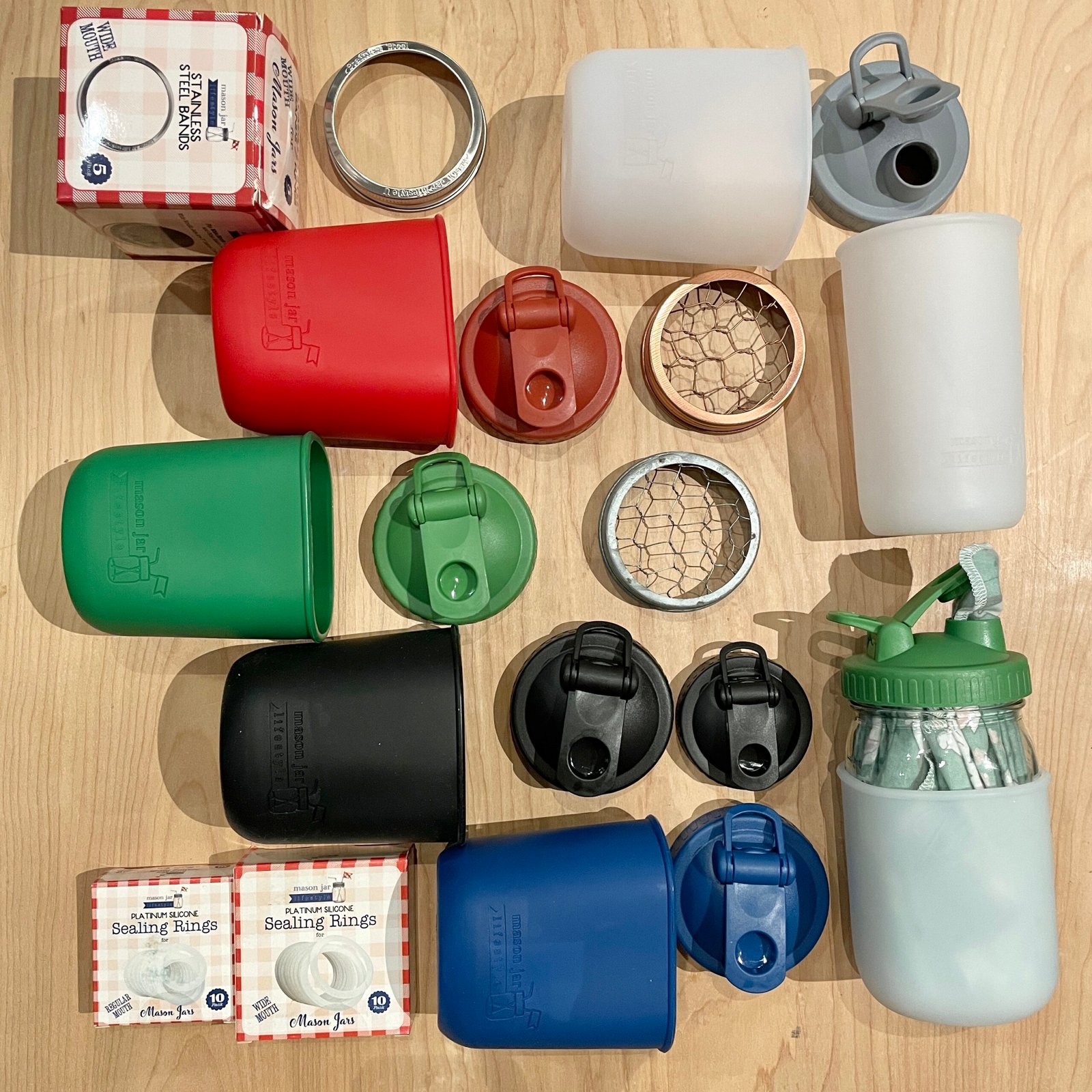 Mason Jar Accessories - Silicone, Plastic, & Stainless Steel (lids for small wipes)