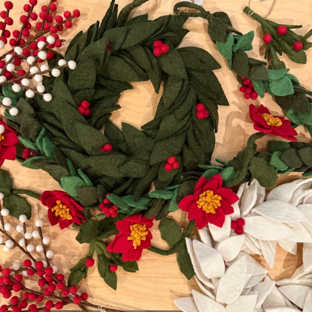 Felted Wool Wreaths, Garlands, Mistletoe
