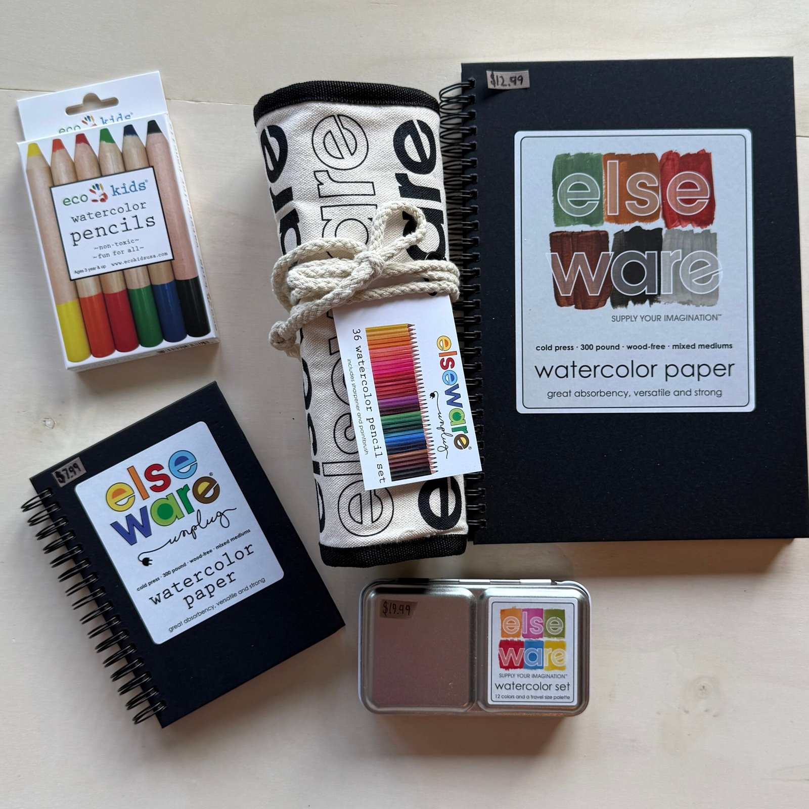 Eco Watercolor Paints, Paper Pad, Paint Brush by Elseware Unplug (Eco-Kids)