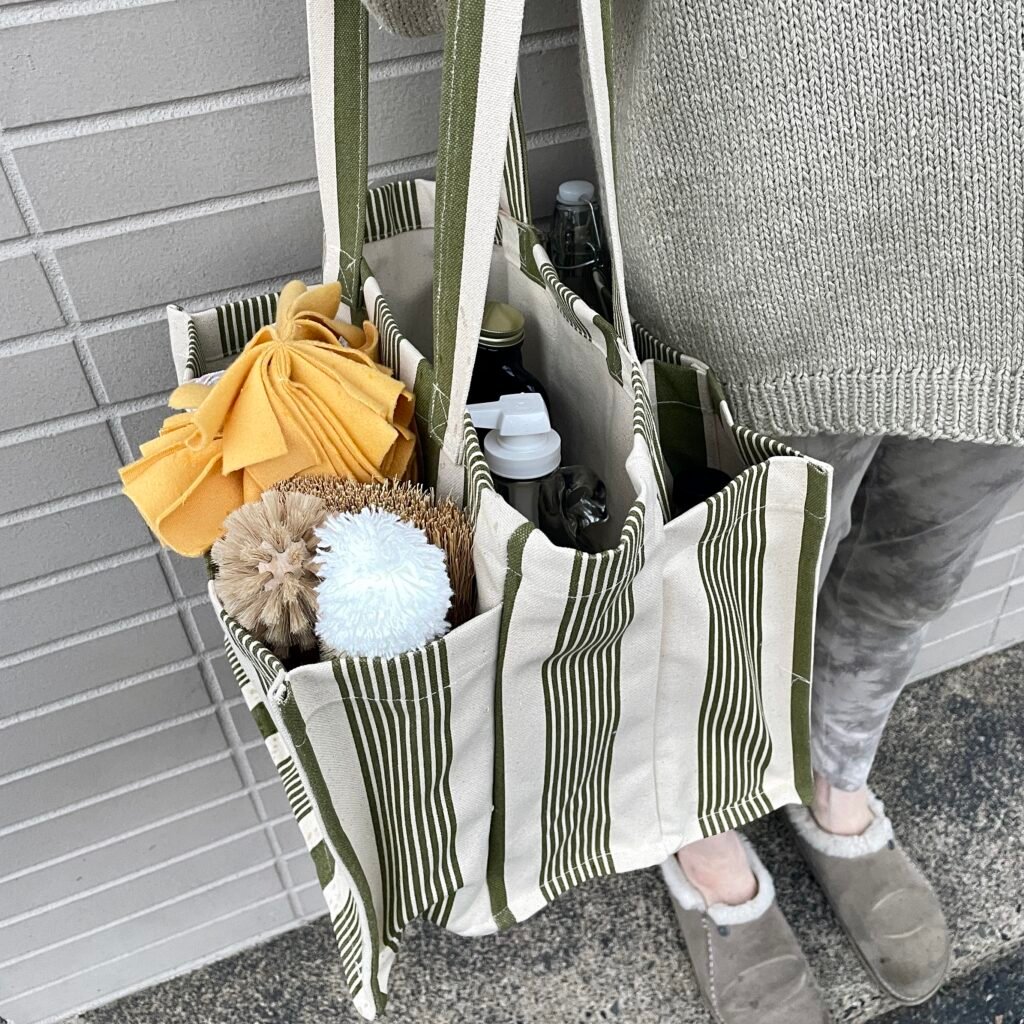 Shopping Tote Bag - Sage Stripe
